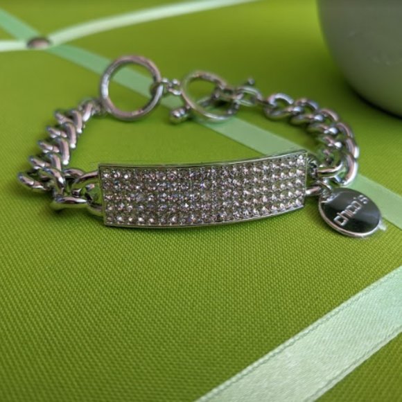 CHICO'S Pave Rhinestone ID Bar Bracelet Silver - Picture 3 of 6